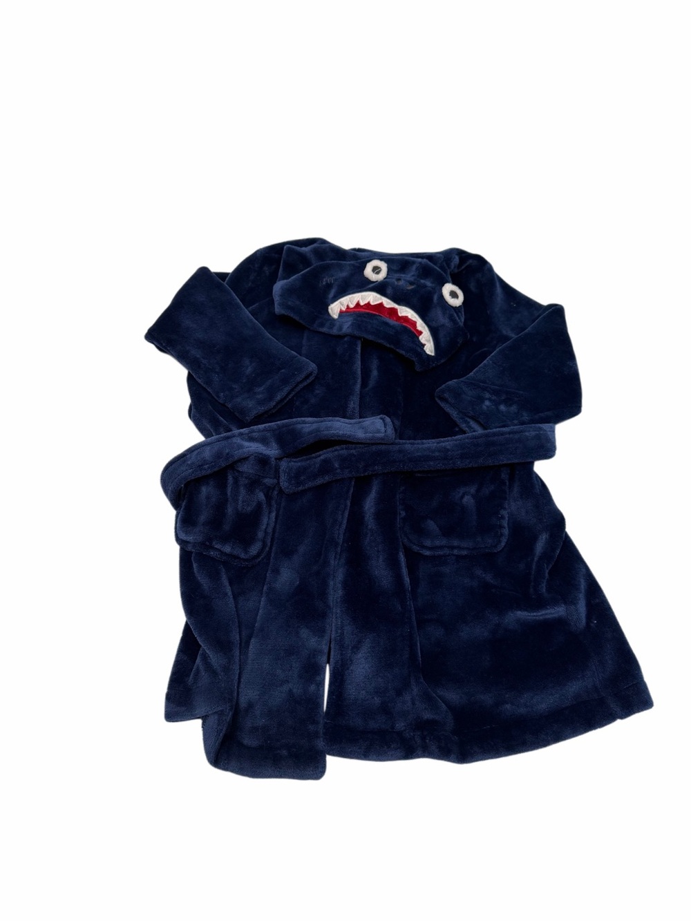 Pottery Barn Kids Navy Blue Shark Hooded Soft Plush Robe Boys 4-6